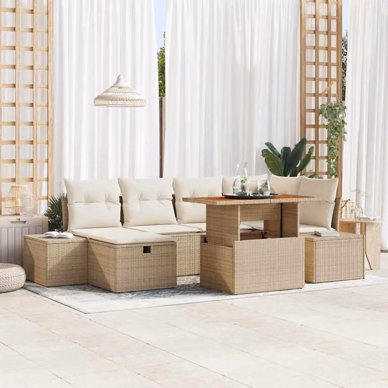 Maison Exclusive - Set da giardino composto da 7 pezzi, divano e poltrone, in rattan sintetico beige