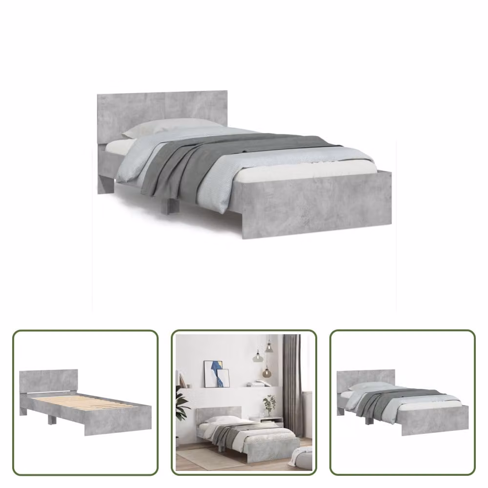 The Living Store Giroletto con testiera in cemento grigio 100x200 cm Materiale a base di legno
