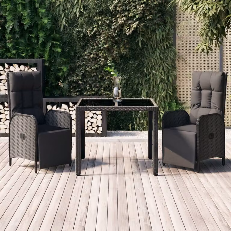 Maison Exclusive - Set da pranzo da giardino 3 pezzi con cuscini in polyrattan nero