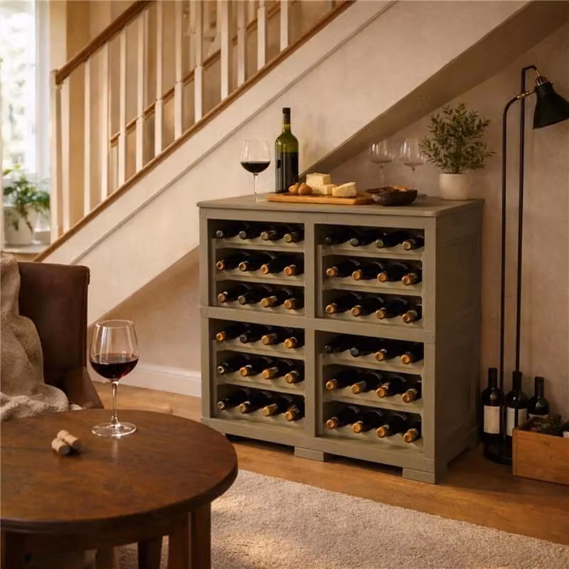Scaffale portabottiglie Tontarelli per 48 bottiglie, cantinetta moderna in legno beige e grigio, L: 79 cm, P: 42,5 cm, H: 85,5 cm – 2