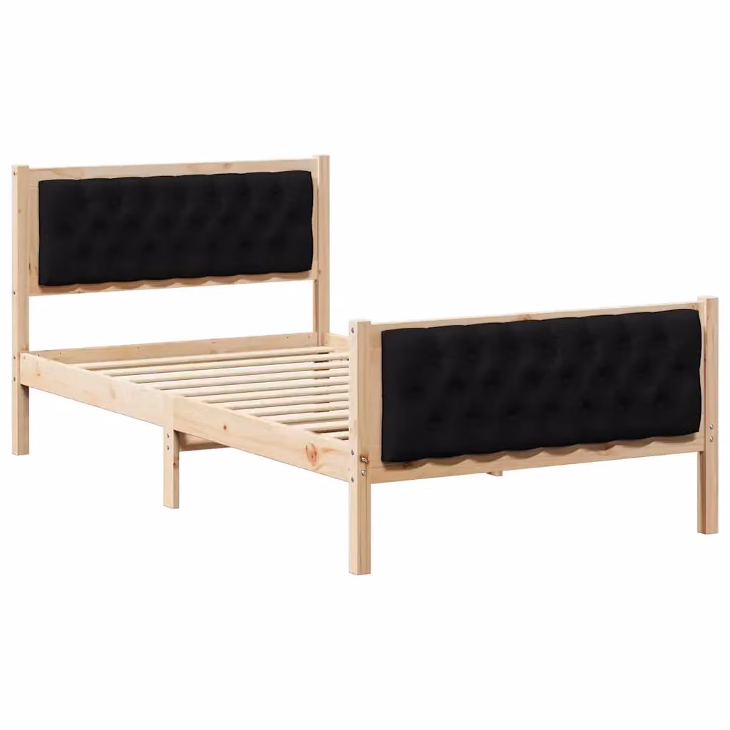 Struttura del letto vidaXL in pino massello nero 100 x 200 cm – 2