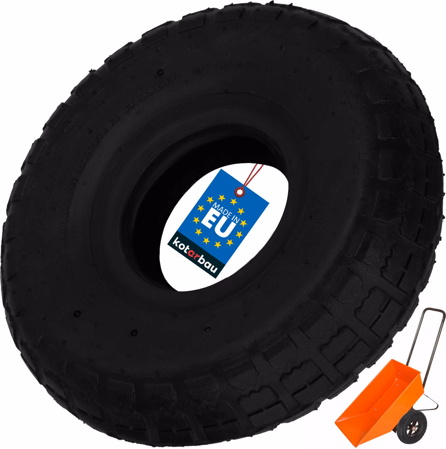 KOTARBAU® Ruota per Carrello Gomma 3.50-4 4PR Nero Ruote Carrello Ricambio Per Bollerwagen ⌀ 26cm Gomma Piena