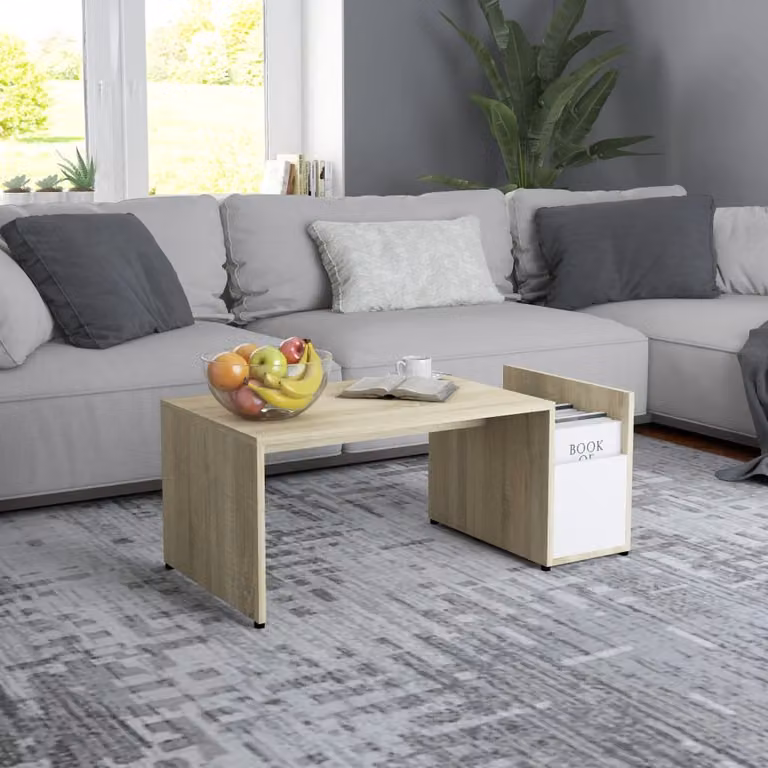 Maison Exclusive - Tavolino bianco in legno effetto Sonoma, dimensioni 90x45x35 cm