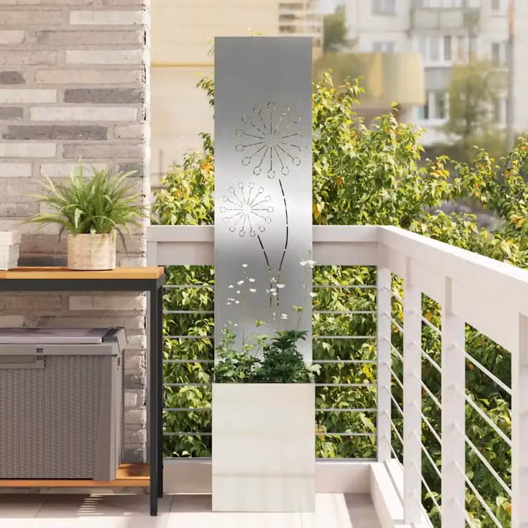 vidaXL Paravent per privacy in giardino in acciaio galvanizzato Argento L/P/H: 32 x 32 x 150 cm