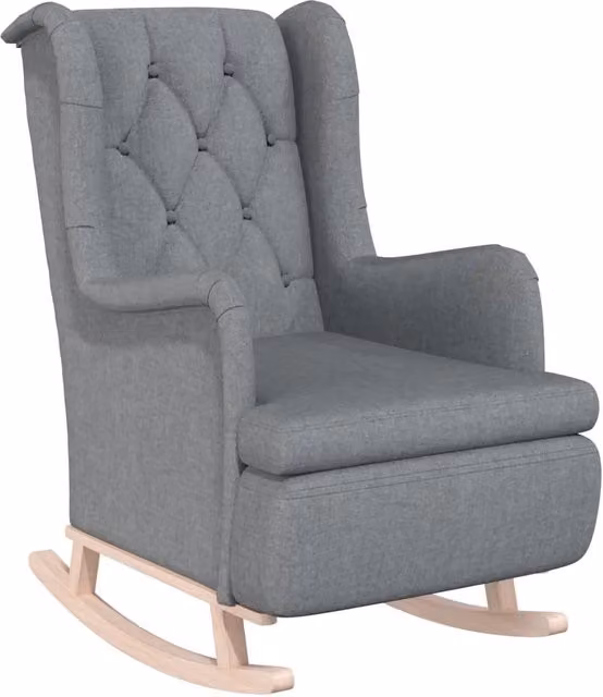 Poltrona Relax a Dondolo con Braccioli in Tessuto Grigio e Legno di Hevea – 1