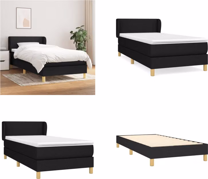 vidaXL Letto a molle con materasso nero 100x200 cm in tessuto - Letto a molle - Boxspringbetten - Bett - Schlafzimmermöbel