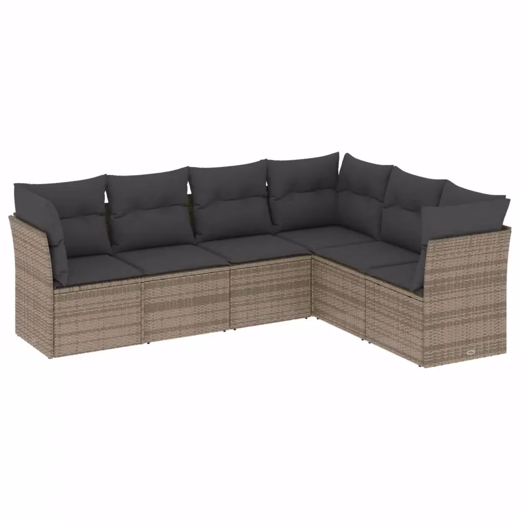 vidaXL Set Divano da Giardino 6 pz a Forma a L in Polyrattan Grigio con Cuscini Imbottiti e Coperture Rimosse – 2