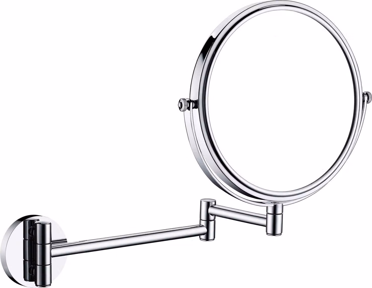 Specchio a braccio cosmetico rotondo di design, in 2 parti, ingrandimento X3, cromo