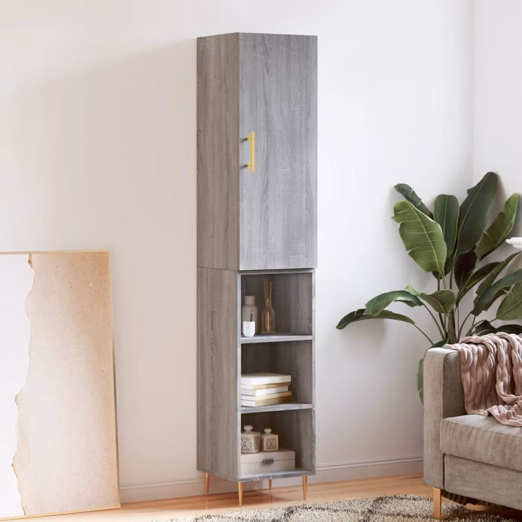 Credenza moderna vidaXL in legno e metallo, Grigio, L/P/H: 34,5 x 34 x 180 cm