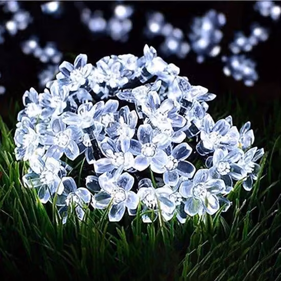Ghirlanda luminosa a energia solare per esterni, 7 m, 50 LED, 8 modalità, IP65, impermeabile, per terrazza, giardino, balcone, Natale, bianca