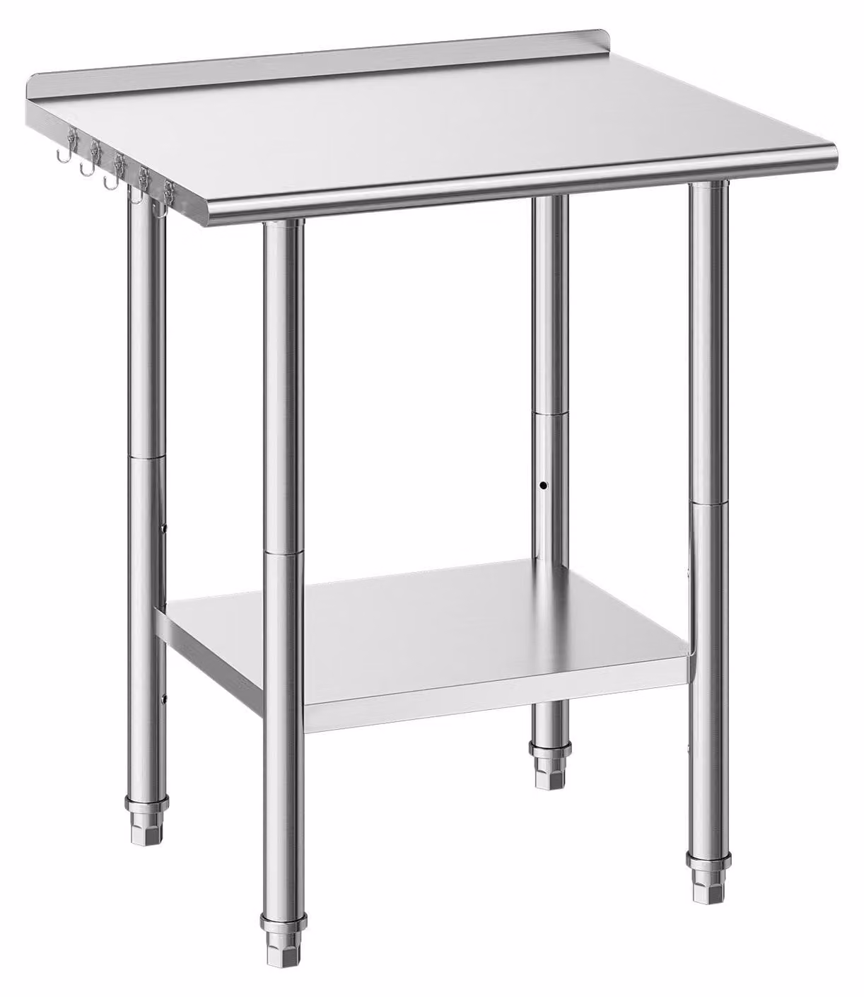 Tavolo da lavoro in acciaio inossidabile, 61x76 cm, tavolo per la preparazione di alimenti con schienale, postazione di lavoro per cucina professionale con ripiano inferiore regolabile, robusto tavolo da lavoro in metallo, ideale per uso esterno nei risto