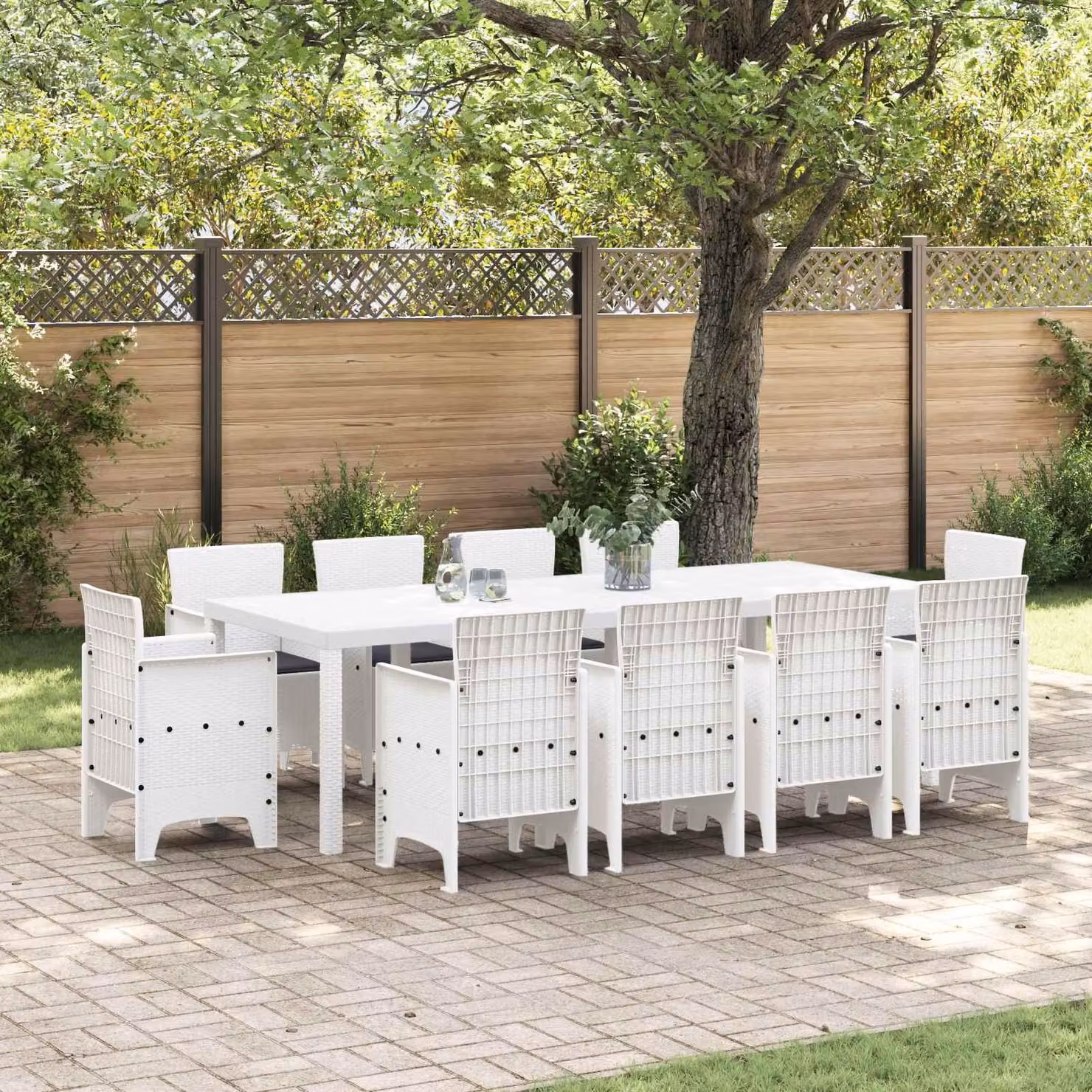 Maison Exclusive - Set da pranzo per esterno, 11 pezzi, polipropilene bianco