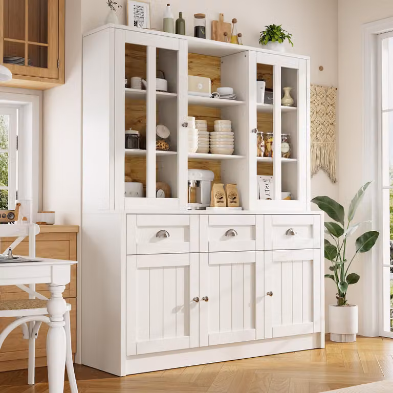 okwish Vetrina moderna con cassetti, mobile da cucina a ripiani alti con antiribalta, buffet per cucina, soggiorno e sala da pranzo