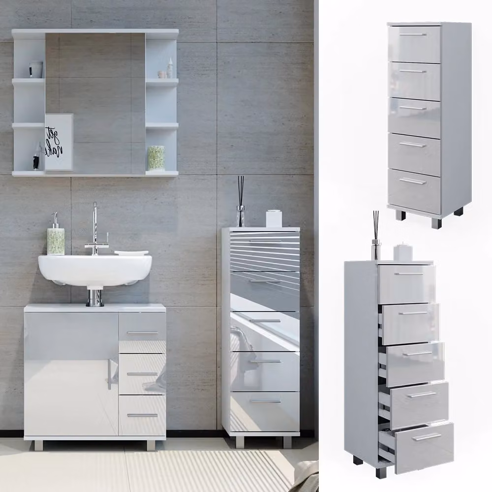 Cassettiera da bagno Ilias Vicco Bianco lucido L: 30 cm, H: 95 cm – 2