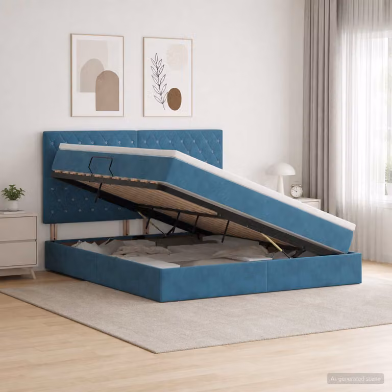 Letto con contenitore e materasso vidaXL Blu, L/P/H: 180 x 200 x 128 cm
