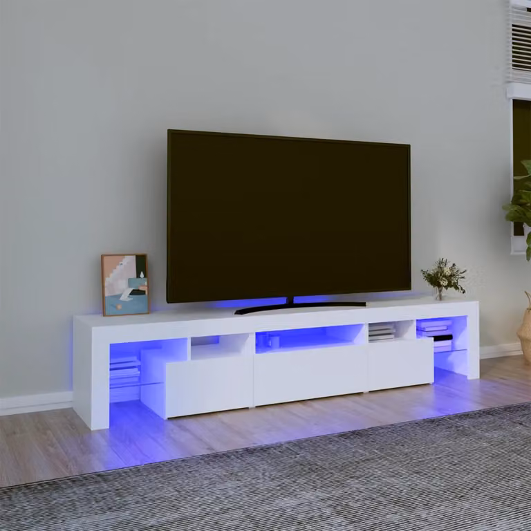 vidaXL Mobile Porta TV Moderno con Luci LED Integrate Bianco L: 200 cm, P: 36,5 cm, H: 40 cm