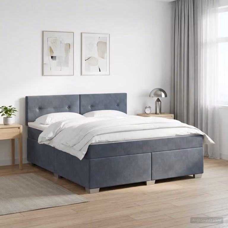 vidaXL Letto Box Spring con Materasso e Illuminazione LED Grigio, L/P/H: 140 x 200 x 88 cm