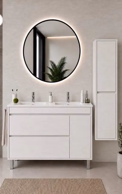 Mobile bagno con lavabo ORIGENBATH CAPRERA senza specchio 120x45 cm doppio lavabo bianco nordico con colonna
