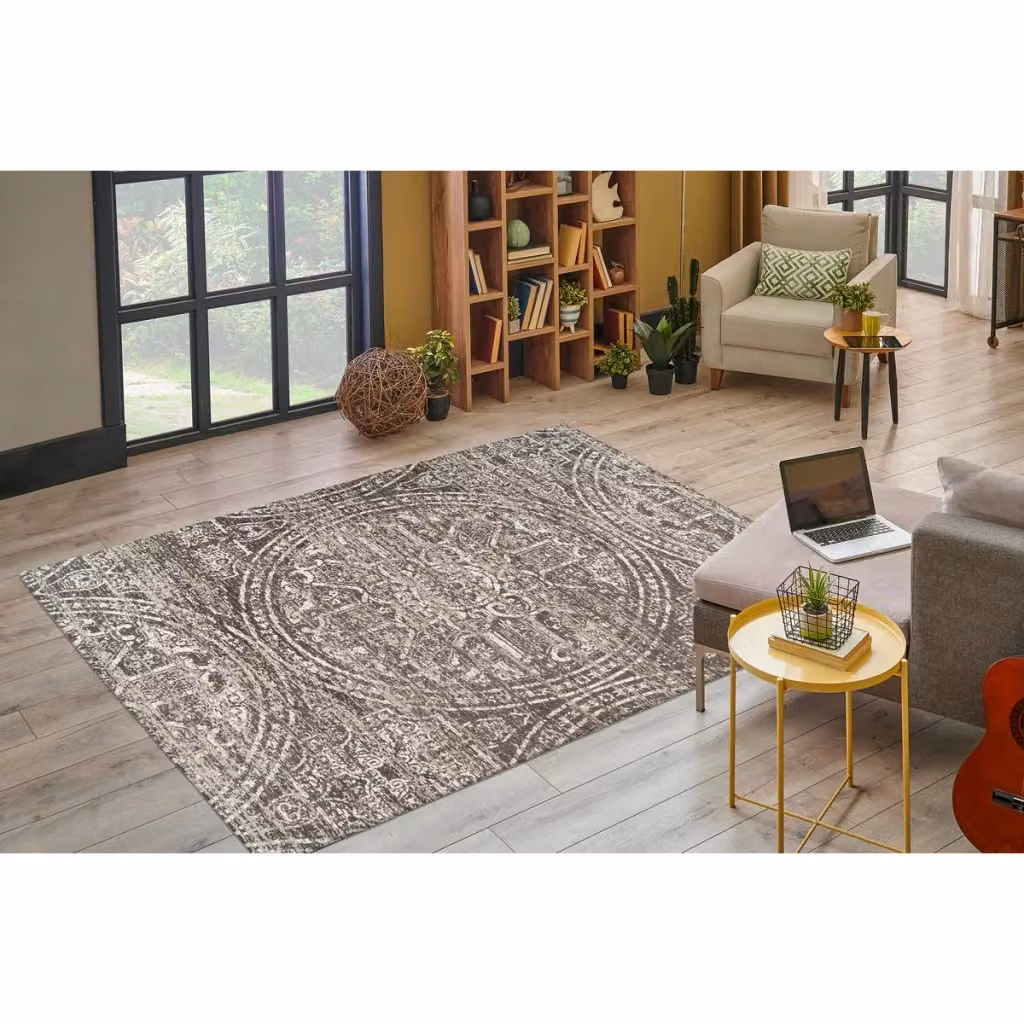 Tappeto a tessitura piatta Kendra Home stile orientale e moderno, colore grigio, L: 120 cm – 2