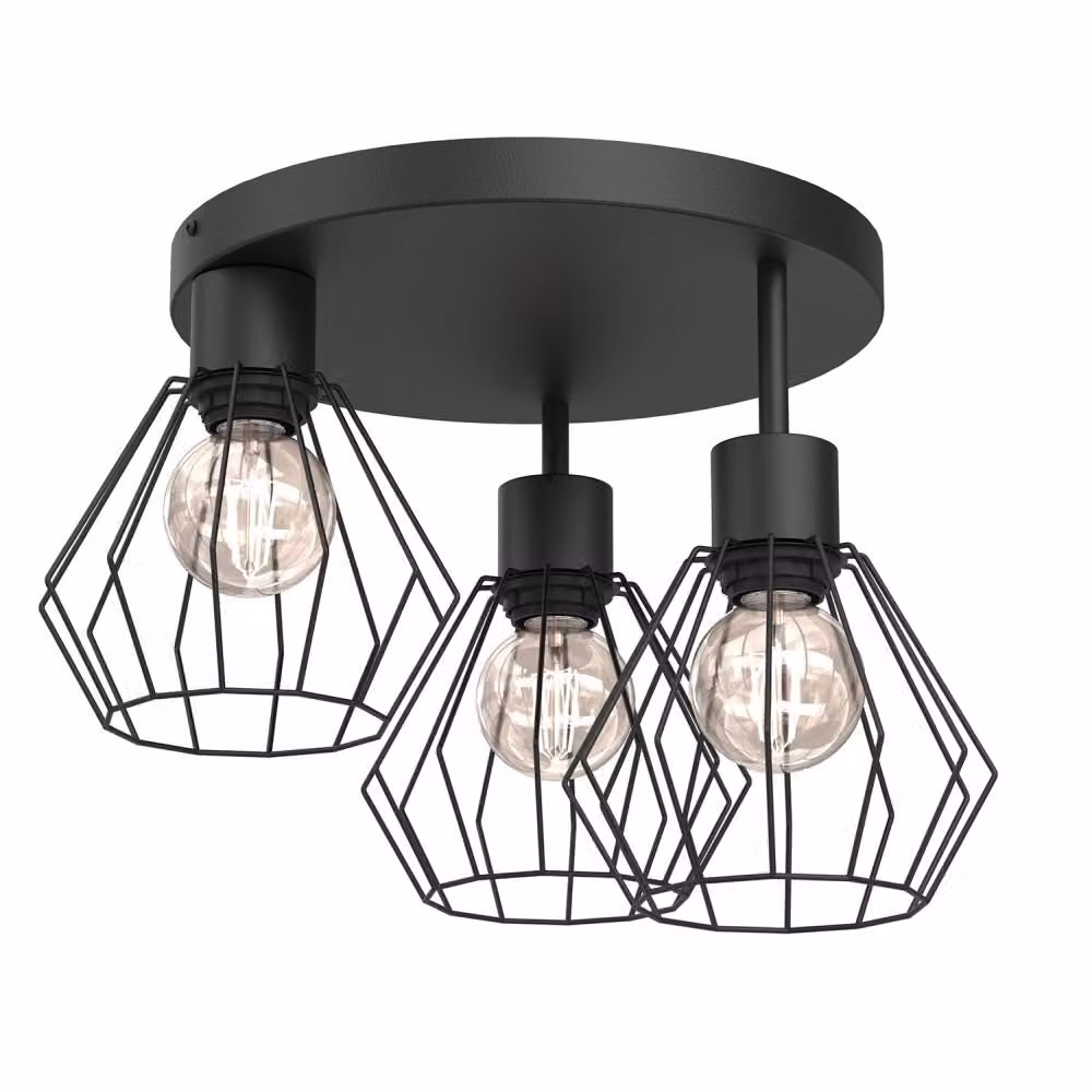 Lampada a sospensione Parkla, nero opaco, 3xE27x15W, metallo, dimensioni: 28,5x41x41 cm, IP20, Luminex