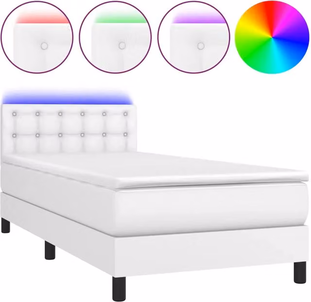 Letto singolo | Letto per adulti | Giroletto Molle con Materasso e LED Bianco 90x200 cm Similpelle