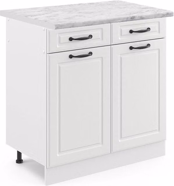 Mobiletto base per cucina R-Line Bianco rustico/Bianco 80 cm, PL Marmo Vicco