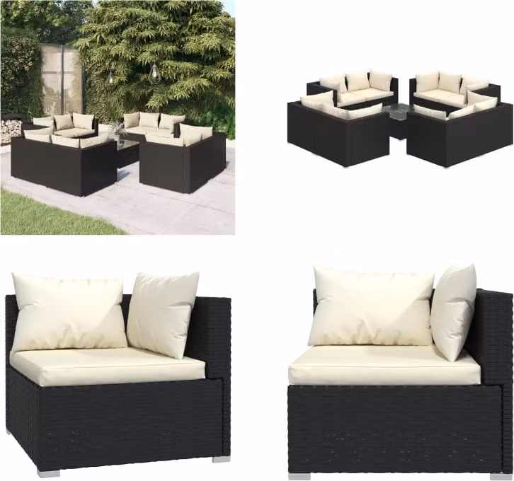 vidaXL set salotto da giardino 9 pezzi con cuscini in poly rattan nero - set salotto da giardino - set salotto da giardino - set salotto da patio - set divano da patio