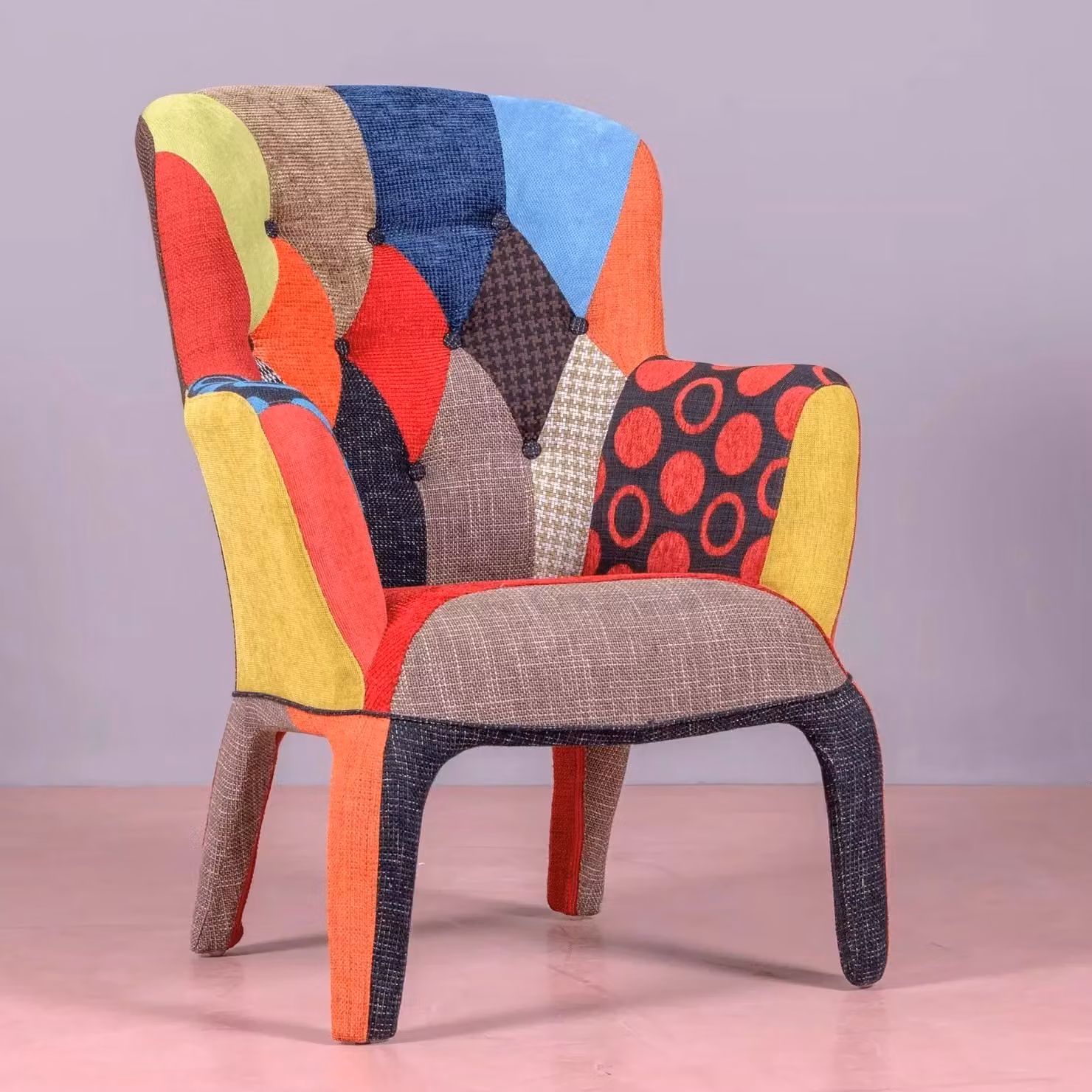 Poltrona imbottita in tessuto patchwork multicolore con struttura in legno di faggio Mobili 2G L: 78 cm, P: 74 cm, H: 102 cm – 3