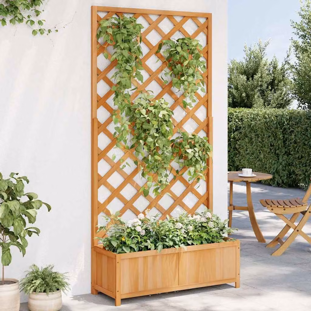 Fioriera con Traliccio vidaXL in Legno di Abete Massello, Marrone, L: 90 cm, P: 35 cm, H: 180 cm