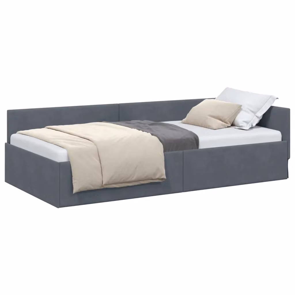 vidaXL Cornice del letto ad angolo in velluto grigio, L/P: 90 x 200 cm – 2