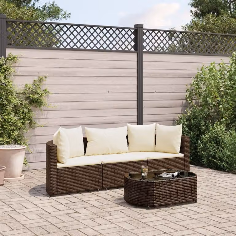 Maison Exclusive - Set divani da giardino 4 pezzi con cuscini Marrone Polyrattan