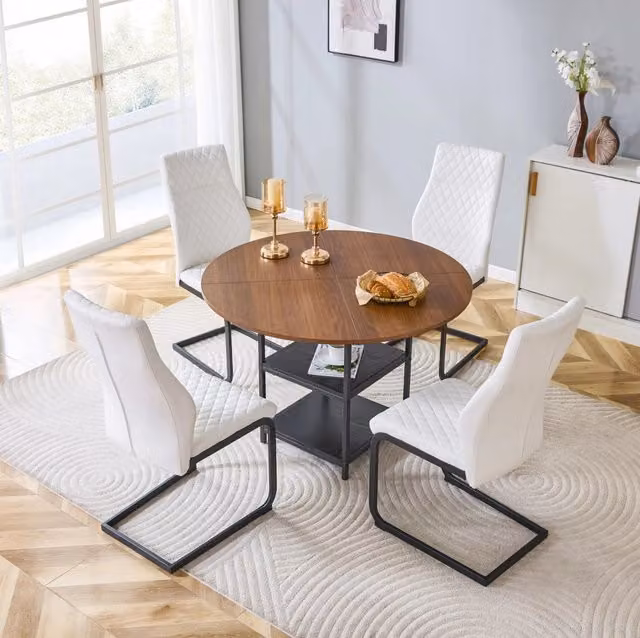 Set tavolo e sedie 107 cm MDF effetto noce metallo nero 4 posti con vano