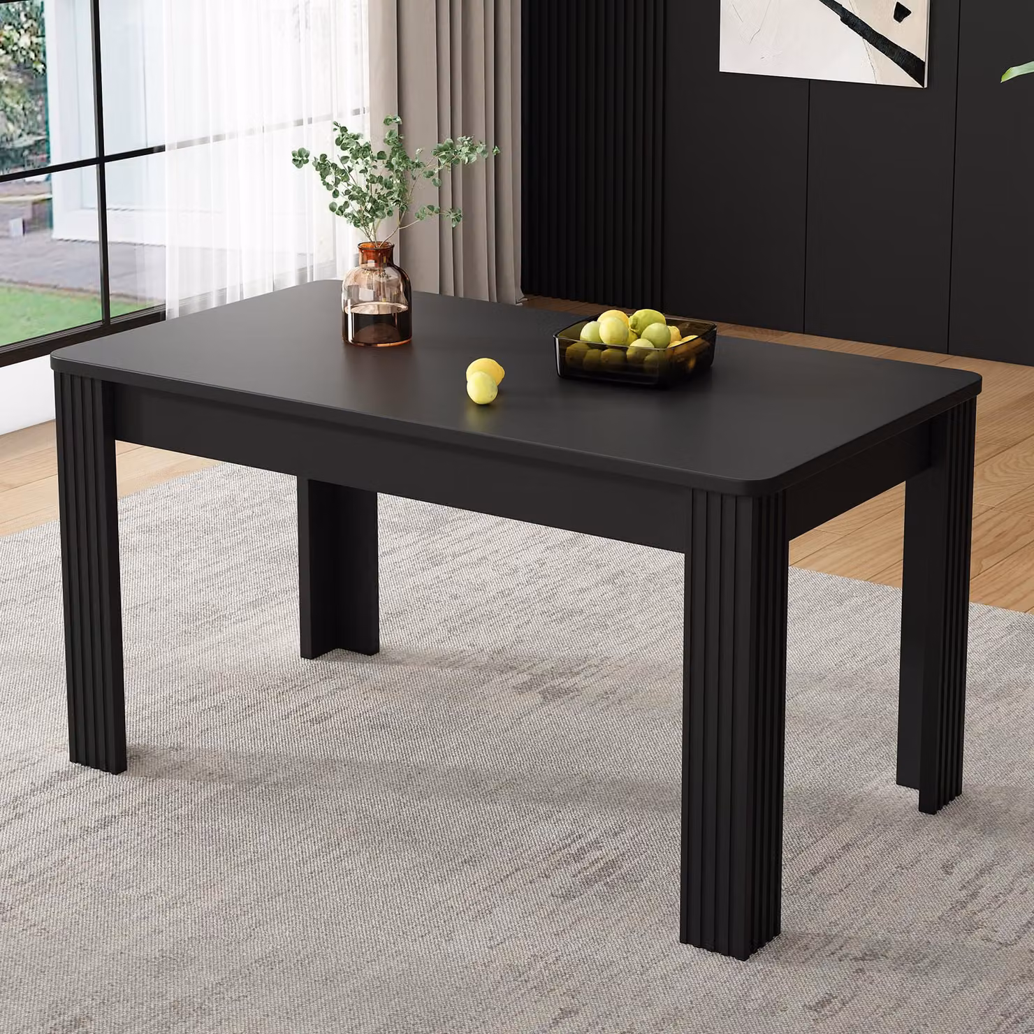 okwish Tavolo da pranzo moderno, tavolo da cucina dal design rettangolare, stabile Tavolo da salotto in truciolato, nero