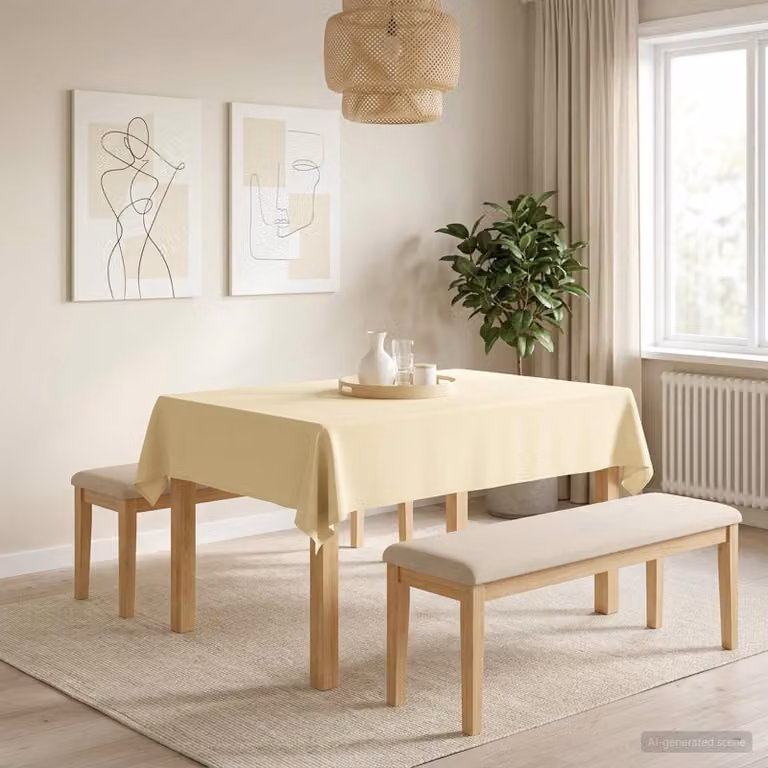Tovaglia da tavolo rettangolare vidaXL in poliestere, Bianco Crema, L: 140 cm x P: 180 cm, idrorepellente e antimacchia