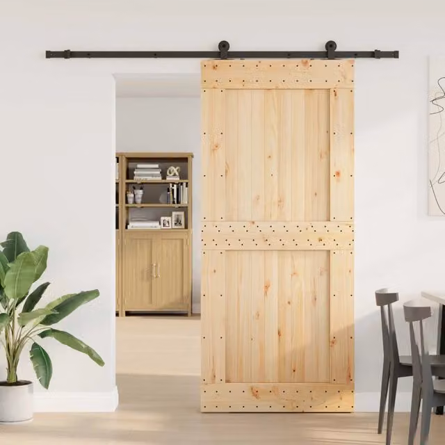 Porta scorrevole vidaXL NARVIK in legno e acciaio, colore Naturale e Nero, L: 100 cm, H: 210 cm