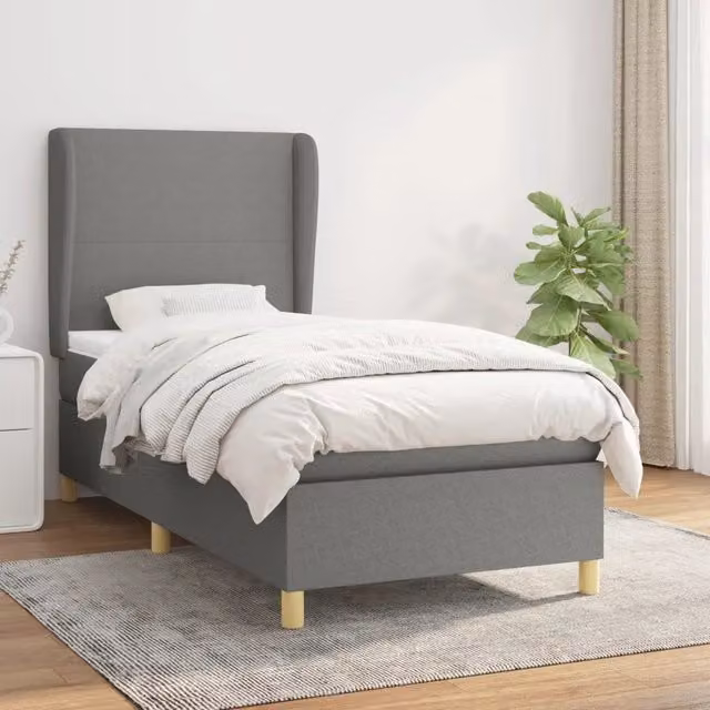 Letto Ibrido vidaXL con Giroletto a Molle e Materasso Grigio e Bianco L/P/H: 203 x 103 x 128 cm