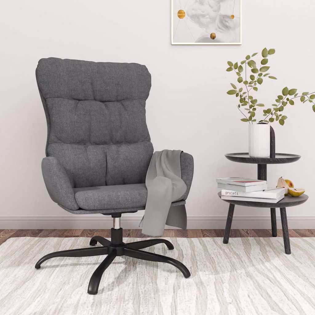 vidaXL Poltrona Relax Grigia con Struttura in Metallo e Rivestimento in Tessuto con Braccioli e Rotazione a 360 Gradi