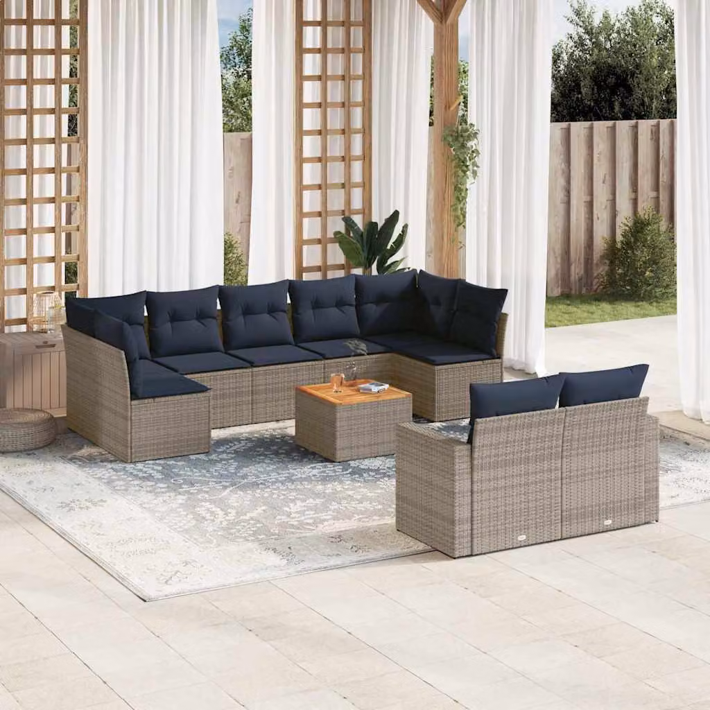 Set di divani da giardino vidaXL in polyrattan grigio con cuscini, design moderno a forma di L con tavolino da esterno – 1