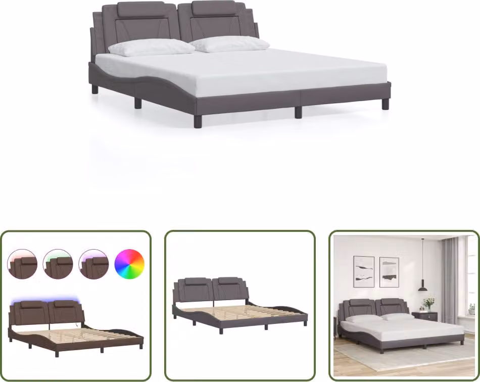 The Living Store Giroletto con LED grigio 180x200 cm in ecopelle