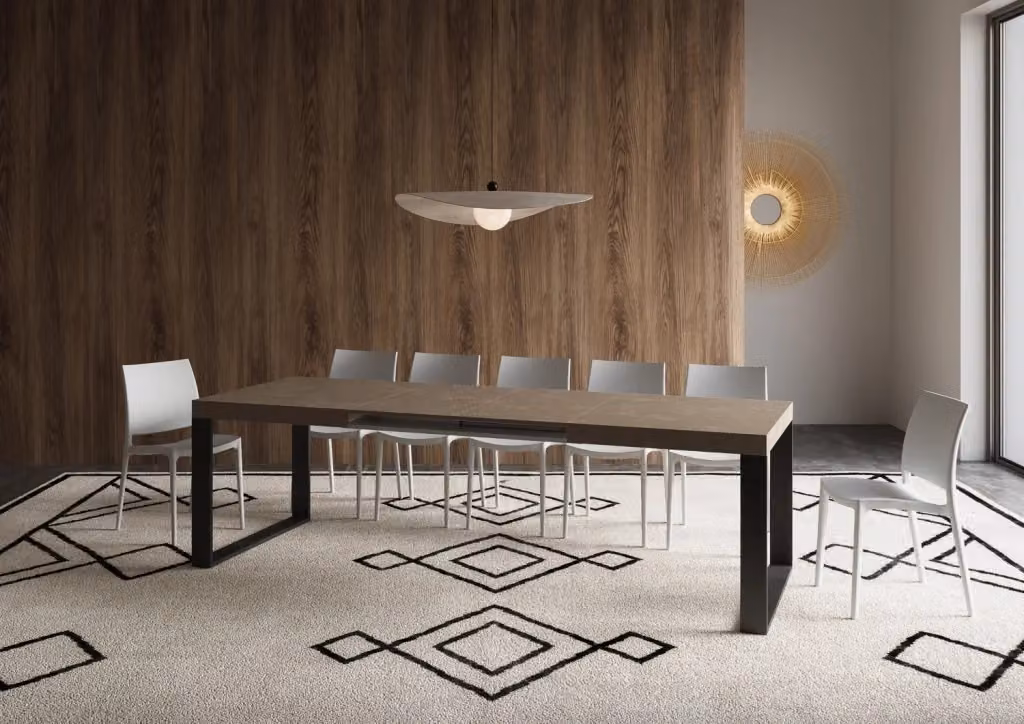 Tavolo allungabile moderno Bs Com rettangolare in MDF laminato, colore tortora e gambe antracite, L/P/H: 160 x 90 x 77 cm (estendibile fino a 264 cm) – 2