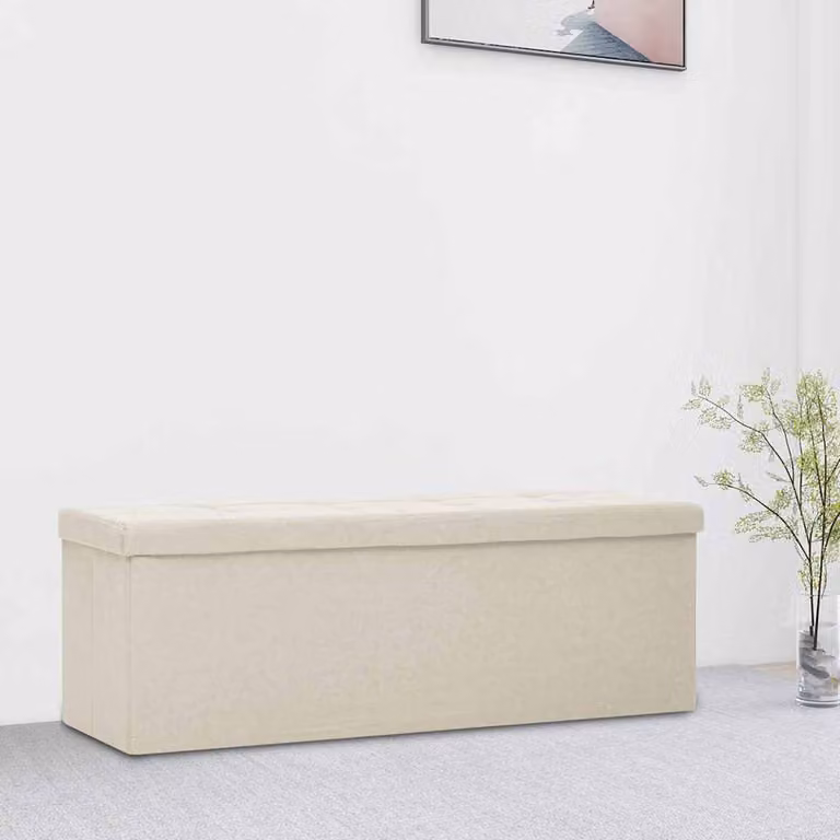 vidaXL Cassapanca Pieghevole in Simil Lino Bianco Crema