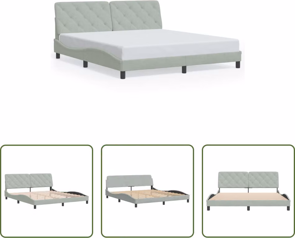 The Living Store Struttura letto con testiera in velluto grigio chiaro 180x200 cm