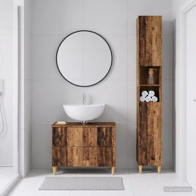 Set di mobili da bagno vidaXL composto da mobile lavabo e pensile in legno marrone stile moderno