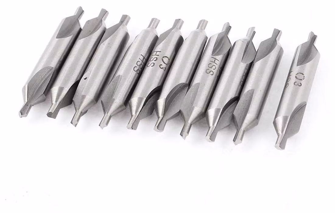 Trapano centrale HSS con alesatore, diametro 3 mm, angolo 60°, confezione da 10 pezzi, per tornio