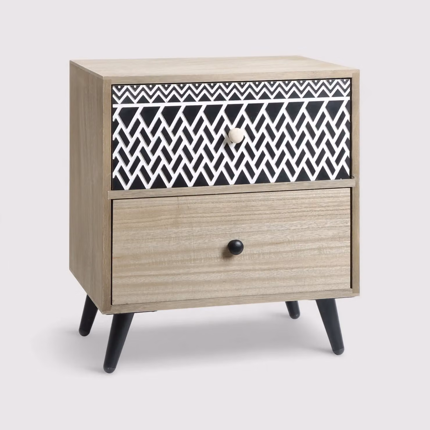 Kanoko - Comodino basso in stile boho con 2 cassetti