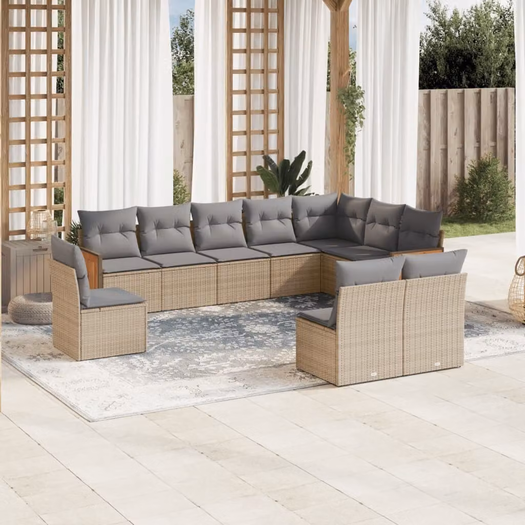 Maison Exclusive - Set Divano da Giardino 10 pz con Cuscini Beige in Polyrattan