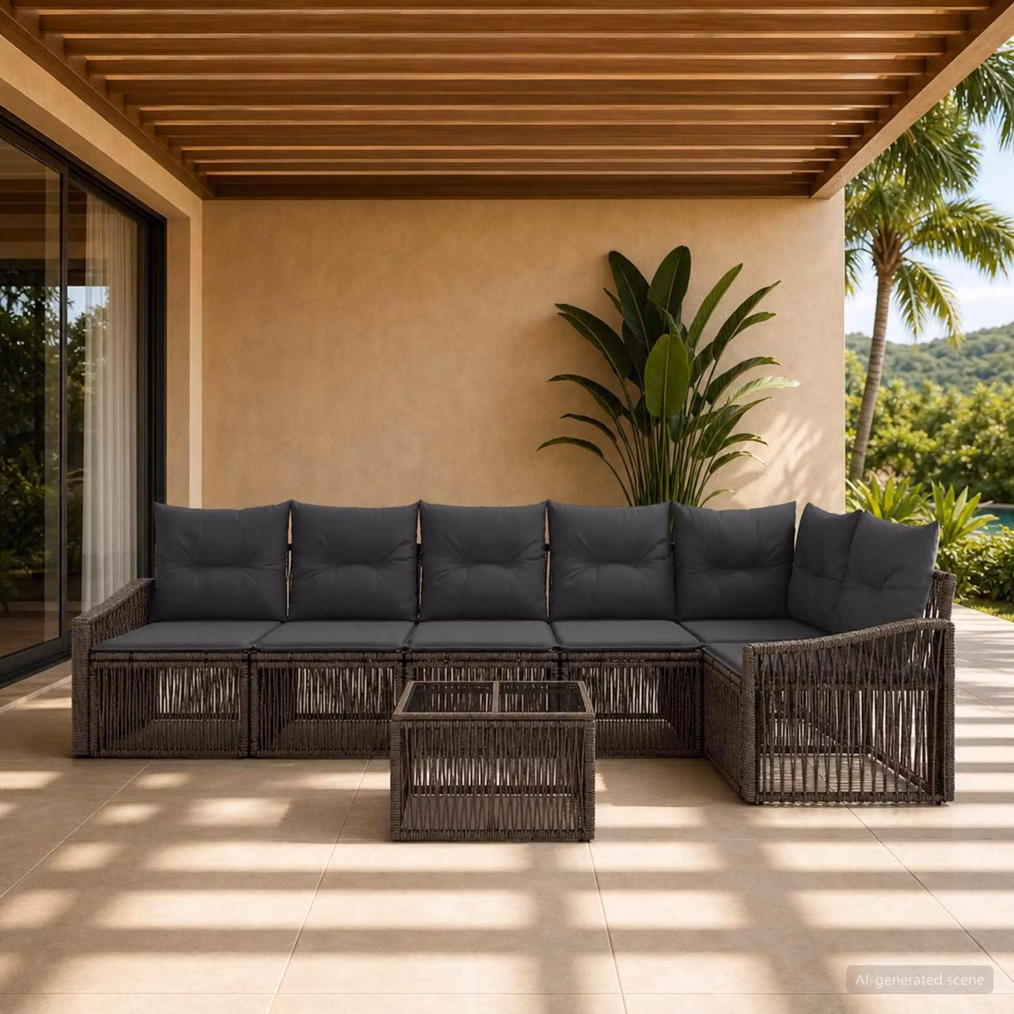 Maison Exclusive - Set da giardino composto da 7 pezzi, divano, colore grigio, realizzato in rattan sintetico