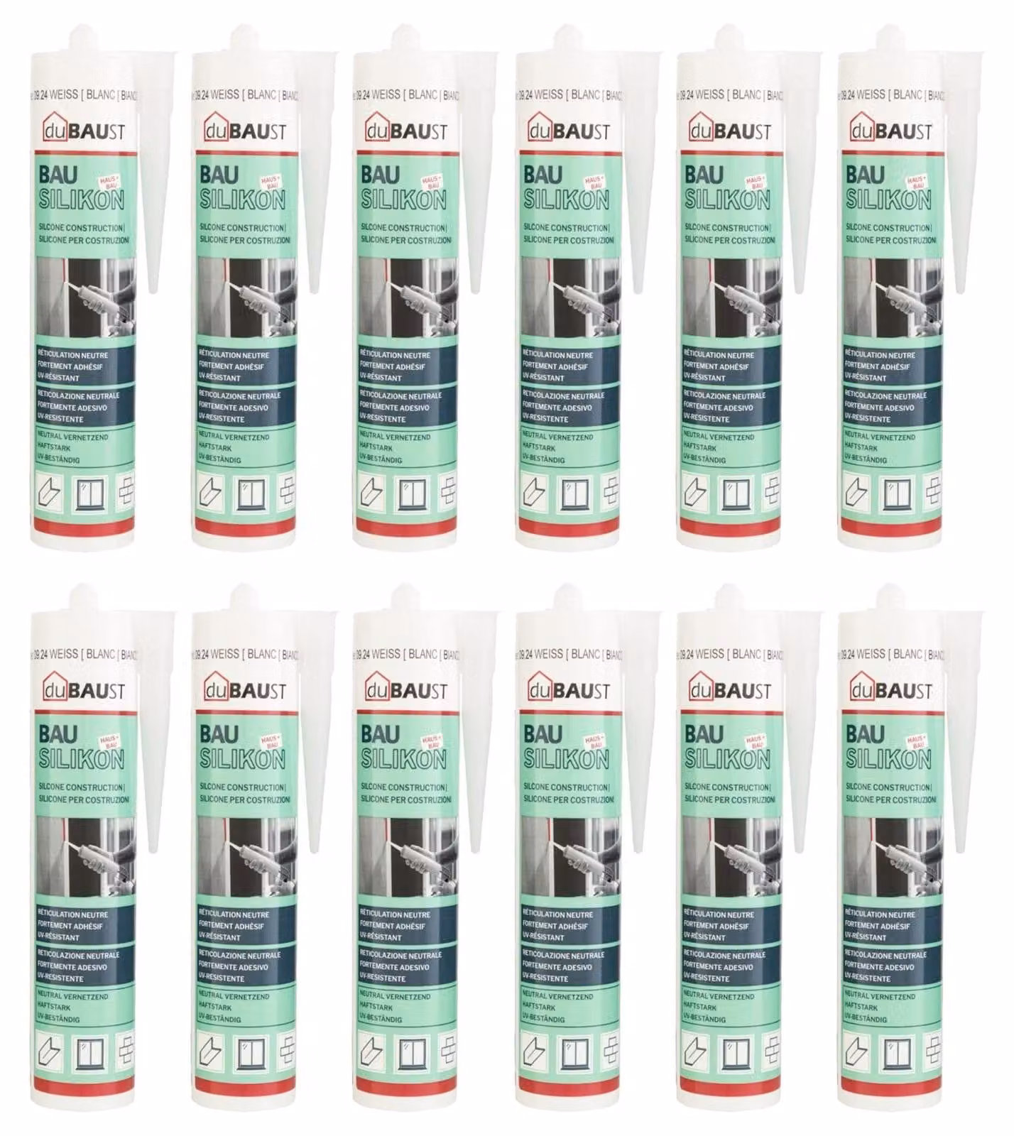 Set di 12 sigillanti siliconici per interni ed esterni, capacità 310 ml