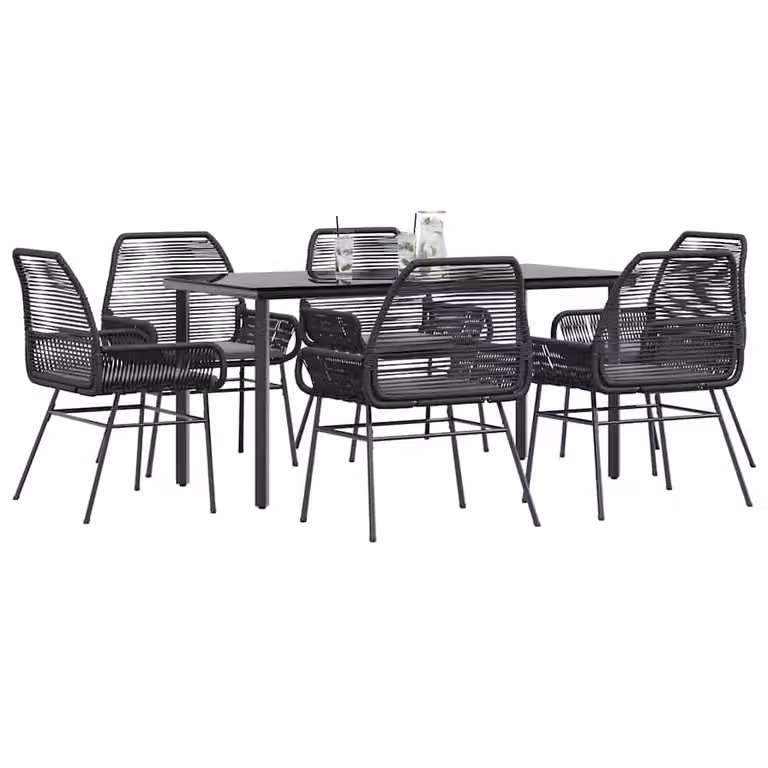 Set da pranzo da giardino vidaXL in polyrattan e vetro nero e grigio con 7 pezzi