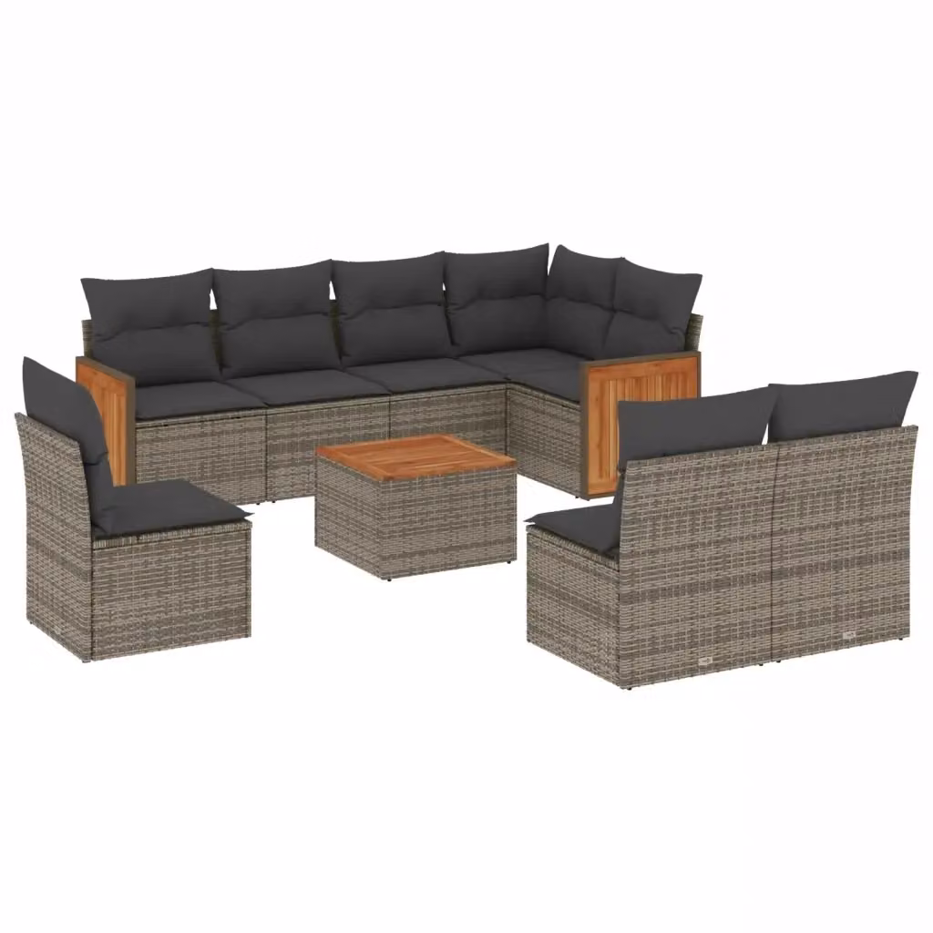 vidaXL Set Divano da Giardino a L 9 pz in Polyrattan Grigio con Cuscini e Tavolino da Caffè – 2